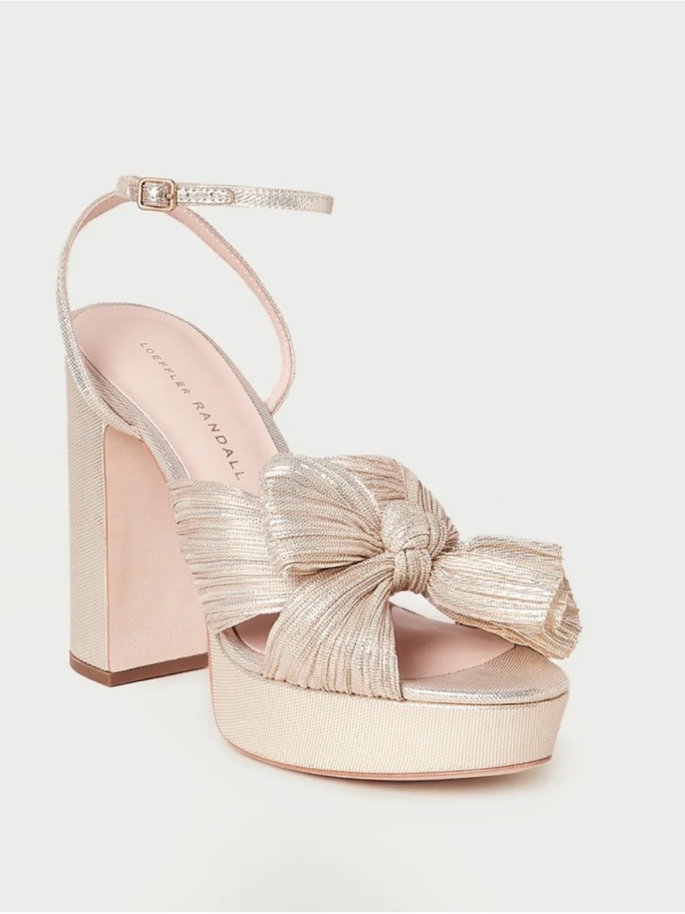 Loeffler Randall Metallic Bow Platform Sandal - Champagne